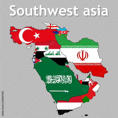 Vector map of Southwest asia, separate layers and names clearly, easy to use, illustration. photo