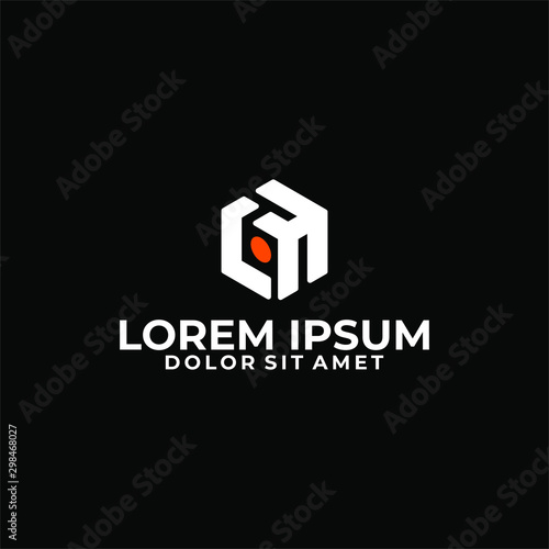 Initial letter L H logo template with modern 3d cube hexagonal symbol flat design monogram illustration