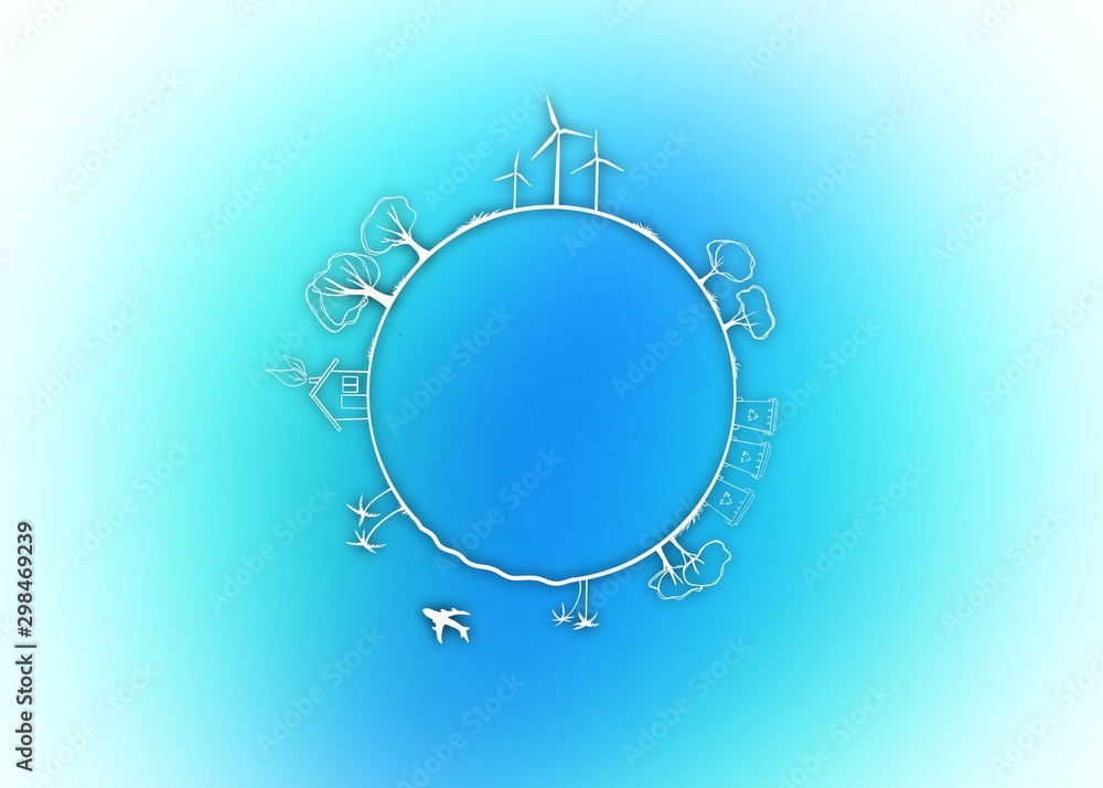 ecology recycle environnement globe illustration blue background ecology recycle environnement globe illustration blue background