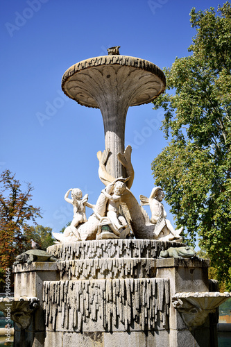 Fountain of the Galapaogs or Fountain of Isabel II in the gardens of the Parque del Retiro in Madrid. Spain. Europe. September 18, 2019