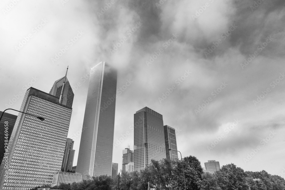 Skyscrapers in the fog, Chicago