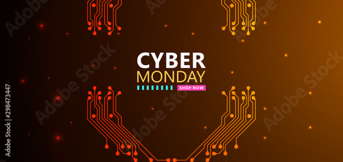Cyber monday sale with circuit board background. Promotional online sale event. vector illustration