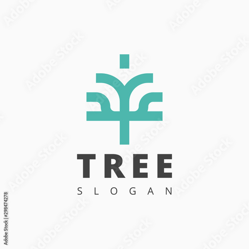 Simple line tree logo design template.