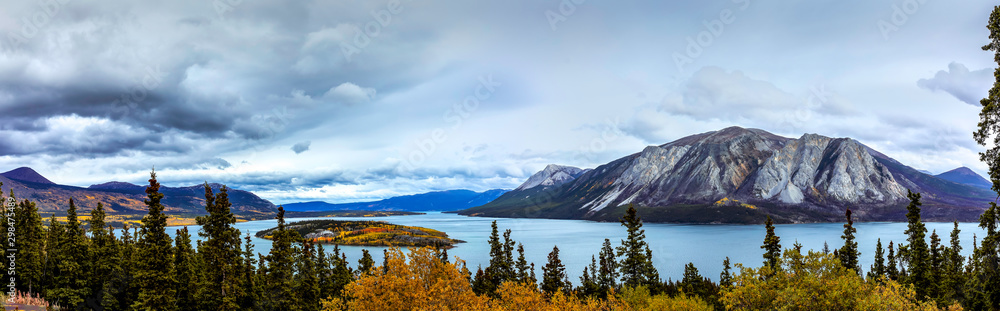 Panorama Autumn Lake and Mountains