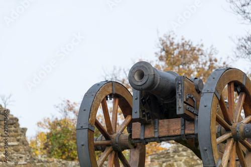 Medieval cannon in close up shot