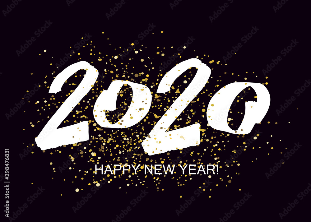 Happy new 2020 Year - beautiful hand drawn lettering invitation postcard