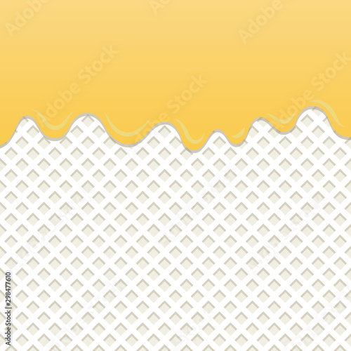 Flowing yellow cream on milk wafer vector.