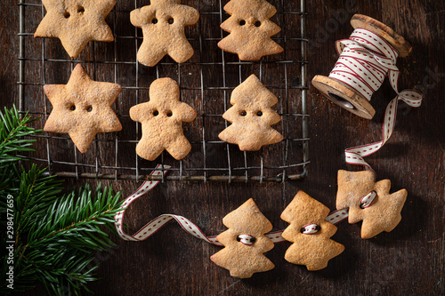 Sweet gingerbread cookie chain as decoration for Christmas