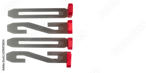 Wallpaper Mural Long shadows from red geometric figures on white background. Concept of Happy New Year 2020. Space for text, top view Torontodigital.ca
