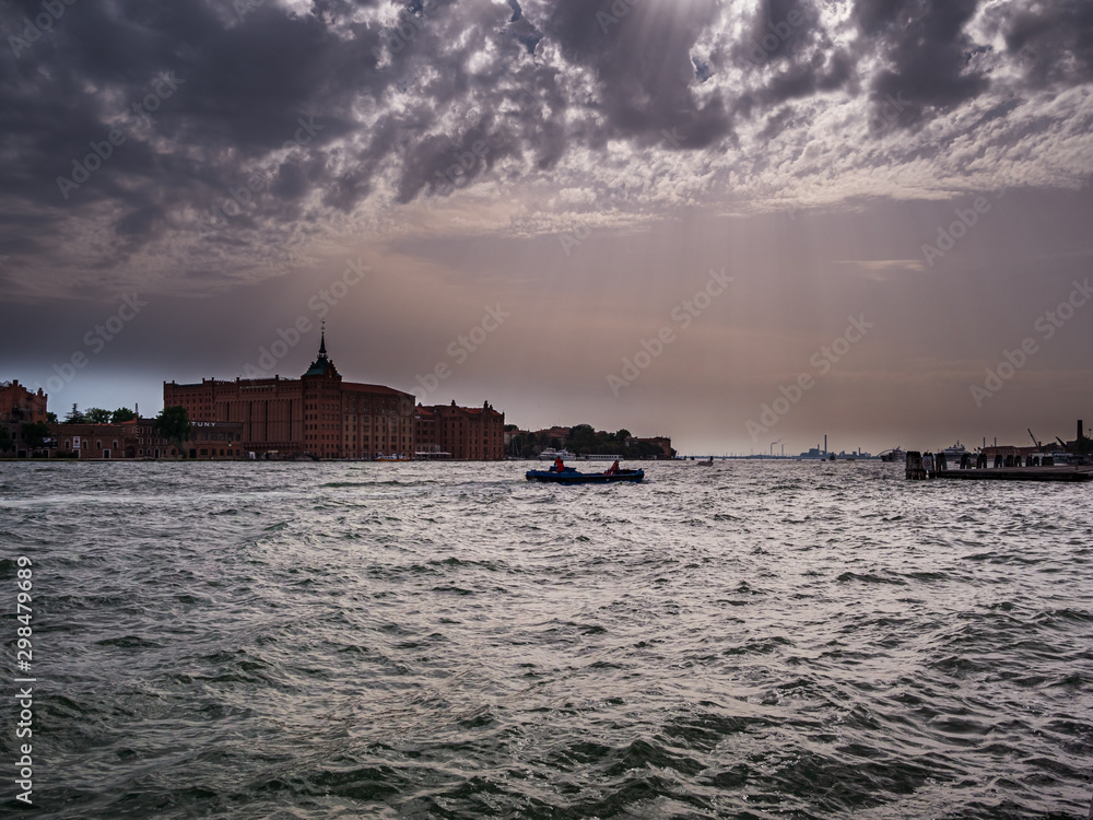 Venice City shape with forecasted thunder storm