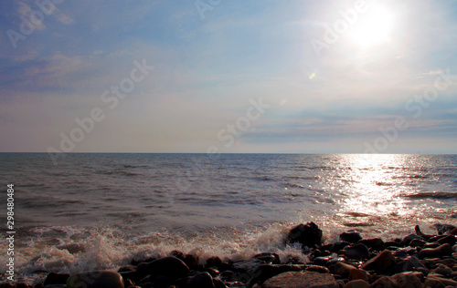 Subtropical sunset over sea. Tha Black sea seashore