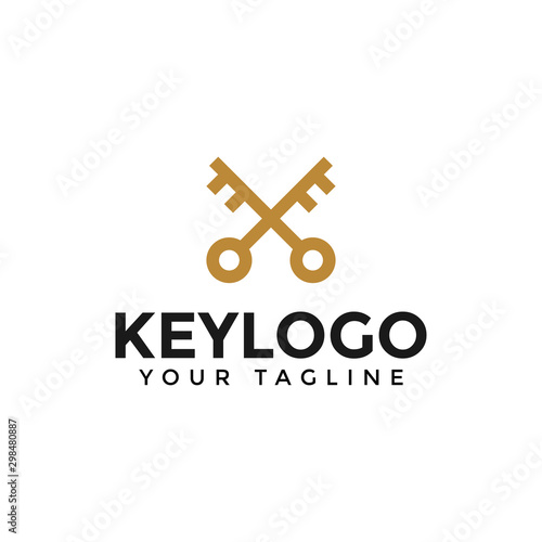 Simple Golden Crossed Key Logo Design Template