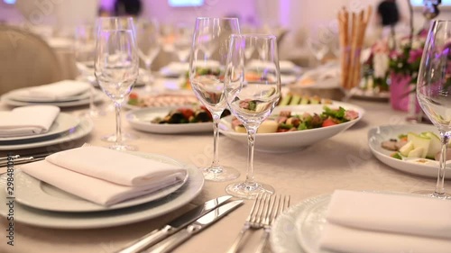 Wallpaper Mural Banquet decorated table, with cutlery. Wedding decor in the banquet hall. Torontodigital.ca