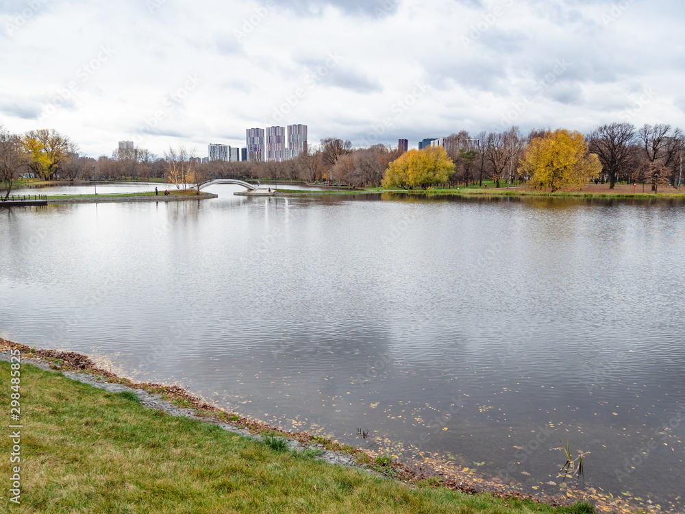 Bolshoy Golovinsky Pond in Moscow city in autumn