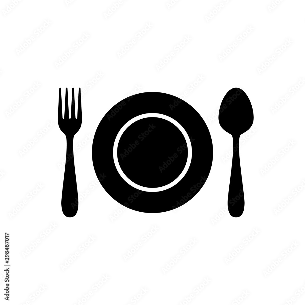 Fototapeta Set of cutlery with spoon, fork, dish