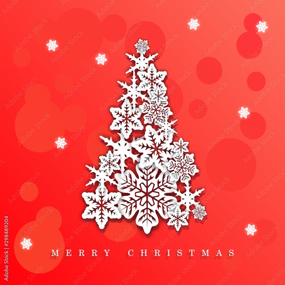 Fototapeta premium christmas card with tree and snowflakes