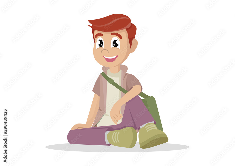 Cartoon character, Man student sitting on the floor. Cartoon character, Man student sitting on the floor.