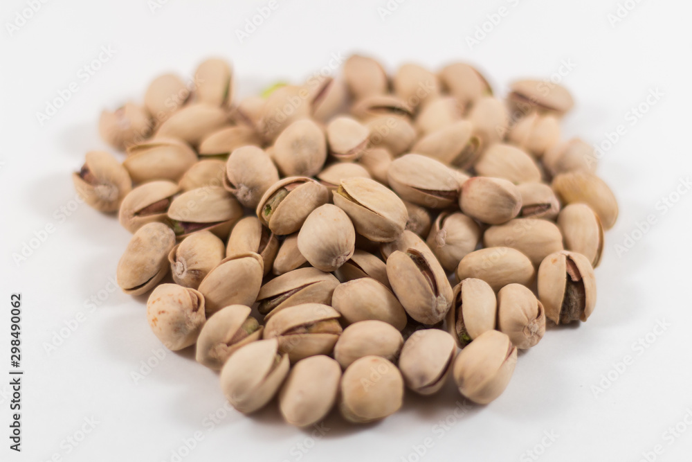 Pile of Organic Pistachios Center of White Background Pile of Organic Pistachios Center of White Background