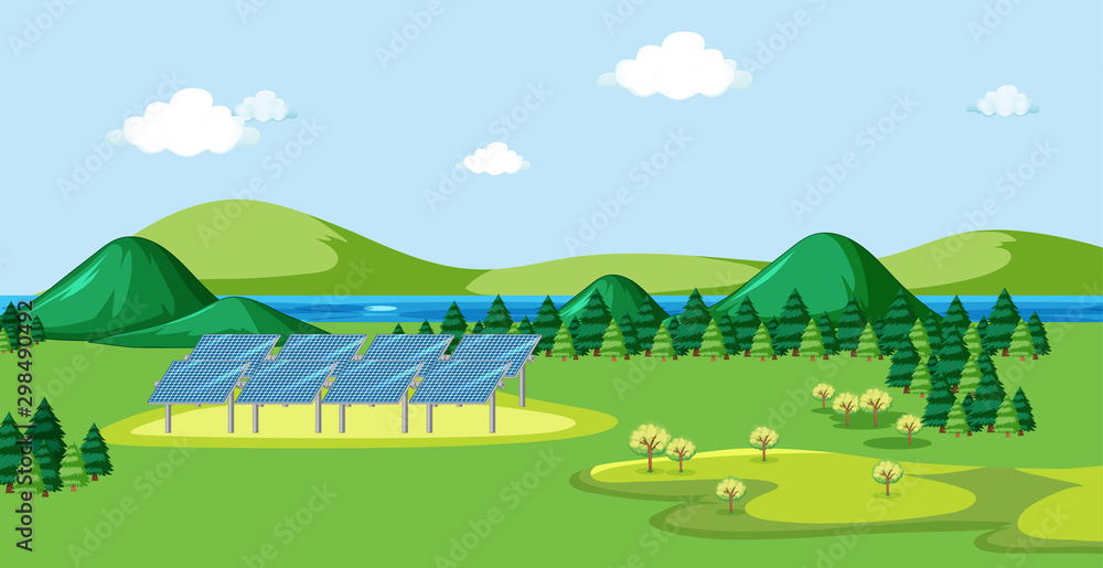 Scene with solar cell in the field