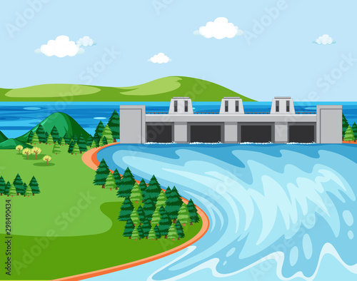 Scene with forest and dam