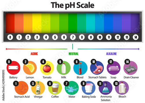 The pH scale on white background