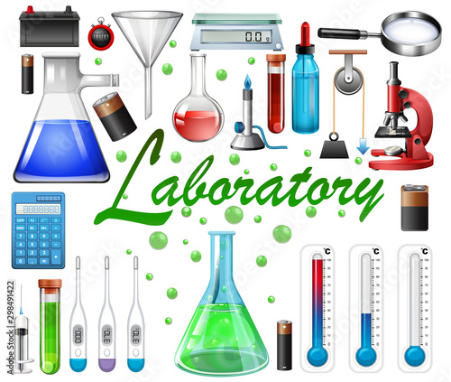 Laboratory equipments on white background