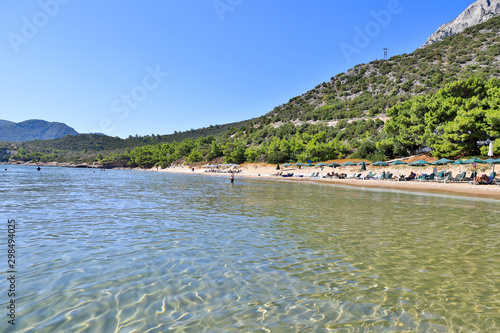 Golden beach of Psili Ammos West near Votsalakia on the Greek island of Samos.