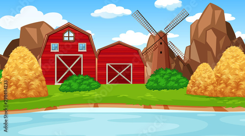 Farm scene in nature with barn