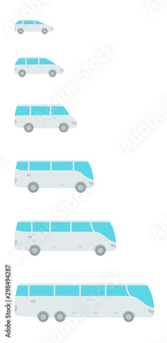 The size of the bus variation. Choose yours transport. Passengers buses. Transportation options. Small, medium and large. Icon set.