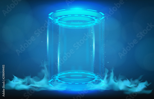 abstract background of futuristic teleportation tube, hud interface display