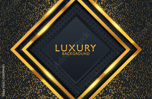 Abstract 3d geometric background. Graphic design element with light and shiny effect. Black and gold textured background