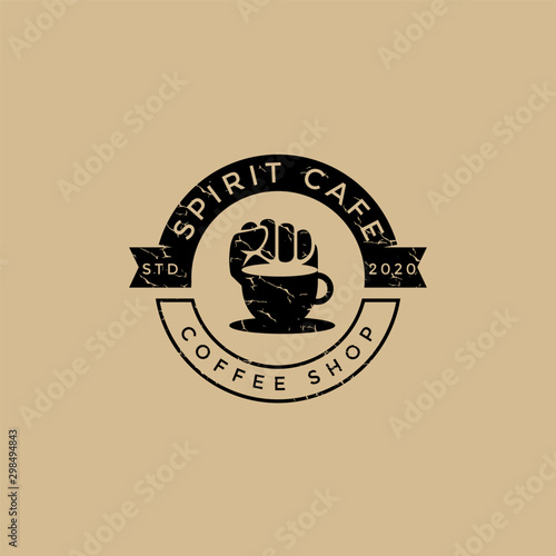 vintage, retro, rustic logo spirit cafe, with fist and mug vector