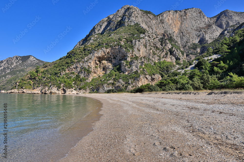 The secluded, only accessible on foot or by boat beaches Mikro Seitani Beach and Megalo Seitani Beach on the Greek island of Samos.