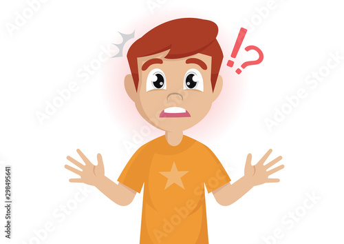 Cartoon character, boy stands in shock