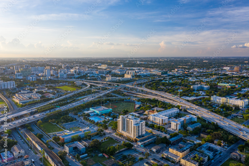 Obraz premium Aerial photo highway interchange Downtown Miami Florida USA