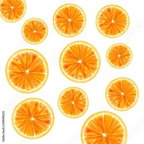 pattern of orange slices for the design of a New Year s card, colorful background for wallpaper and prints.