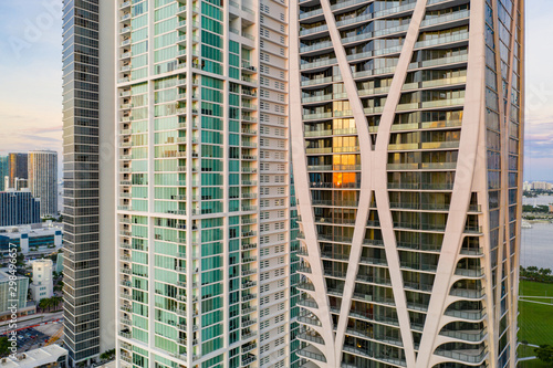 Aerial photo One Thousand Museum luxury highrise condominium building at Downtown Miami Florida USA © Felix Mizioznikov