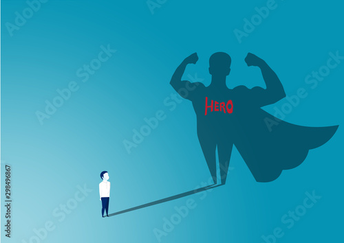 child looking  big superhero shadow.Dream concept vector
