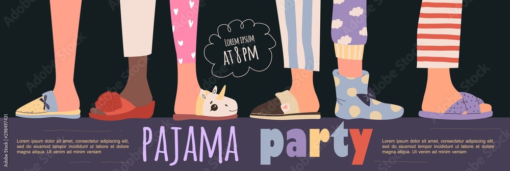 Colored pajama party poster. Vector template Slumber party - obrazy, fototapety, plakaty 