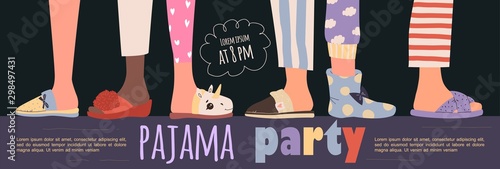 Colored pajama party poster. Vector template Slumber party photo