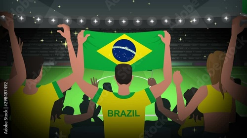 Cartoon Cheering Soccer Fans Crowd Brazil Football Animation photo