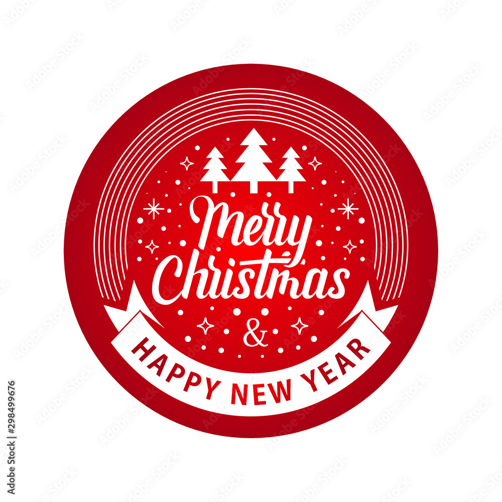 Merry Christmas Ribbon Circle Label White red