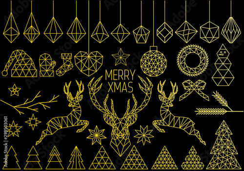Gold geometric Christmas set, vector