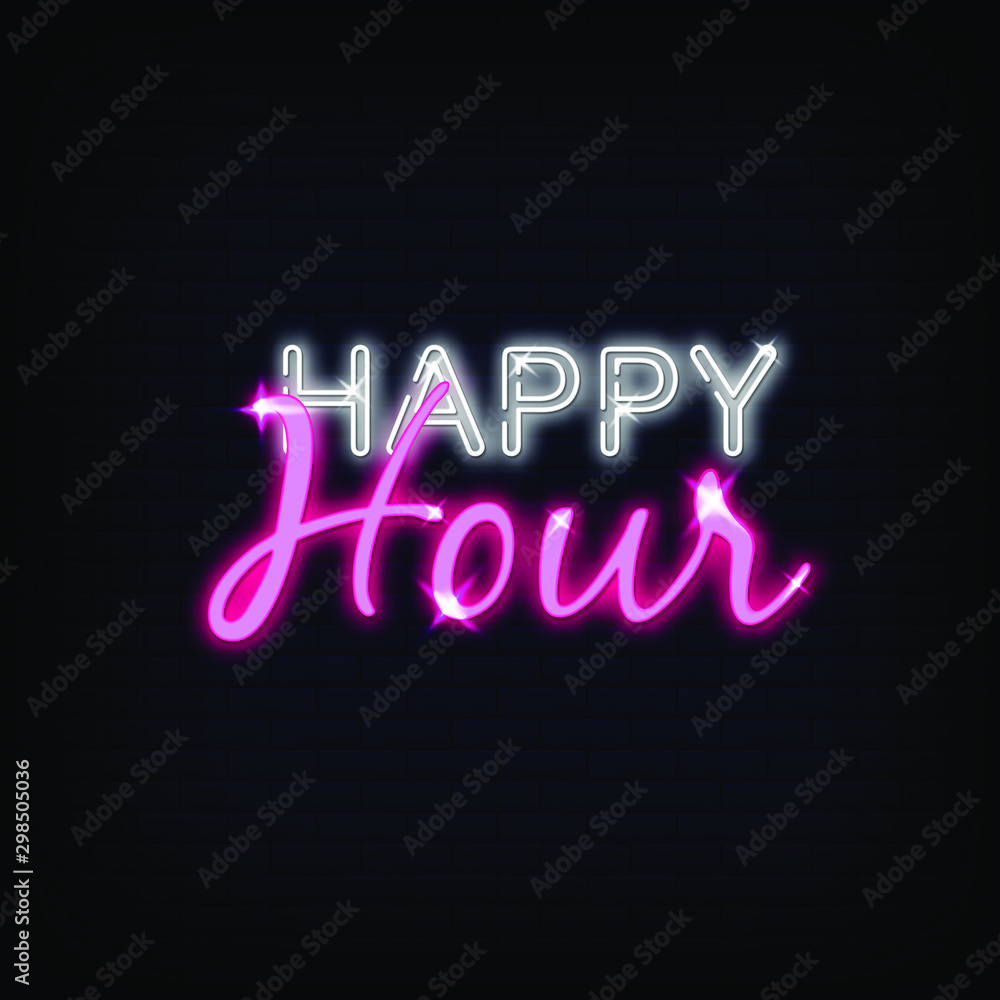 Happy Hour Neon Signs Style Text Vector Happy Hour Neon Signs Style Text Vector