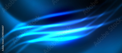 Neon abstract waves background. Shiny lights on bright colors with design elements. Futuristic or technology template illustration, hi-tech concept © antishock