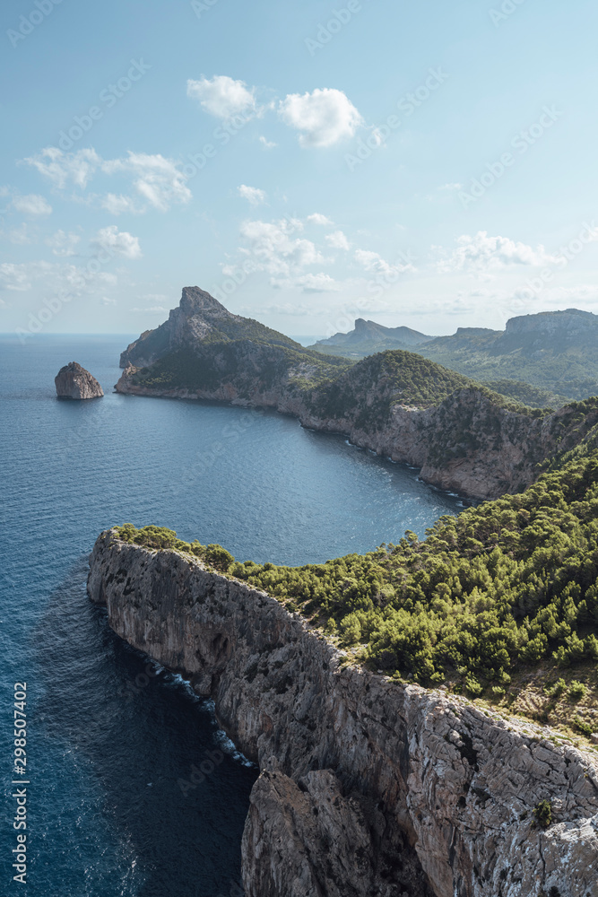 Vertical panoramic views of the Cape Formentor. Majorca, Balearic Islands, Spain.