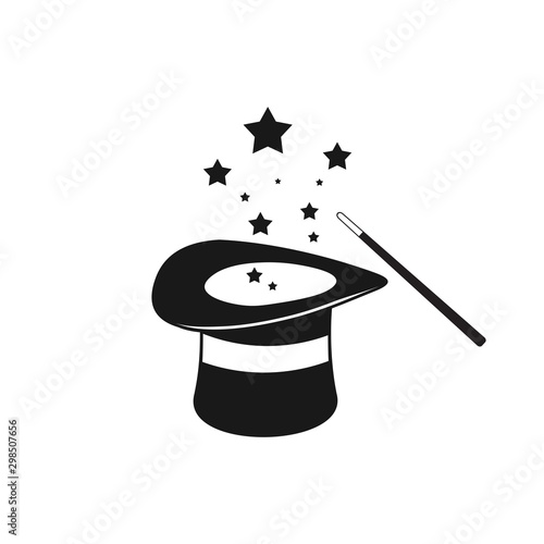 magic hat with wand vector icon Illustration.