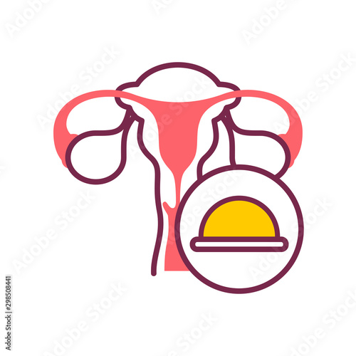 Cervical diaphragm color line icon. Uterus and contraceptive method. Birth control. Safety sex sign.