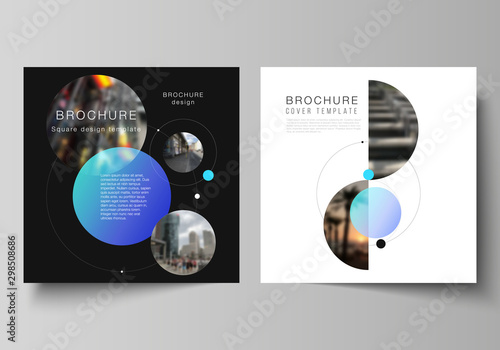 Vector layout of two square format covers design templates for brochure, flyer, magazine.Simple design futuristic concept. Creative background with circles and round shapes that form planets and stars