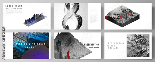 The minimalistic abstract vector layout of the presentation slides design business templates. Big data. Dynamic geometric background. Cubes pattern design with motion effect. 3d technology style.